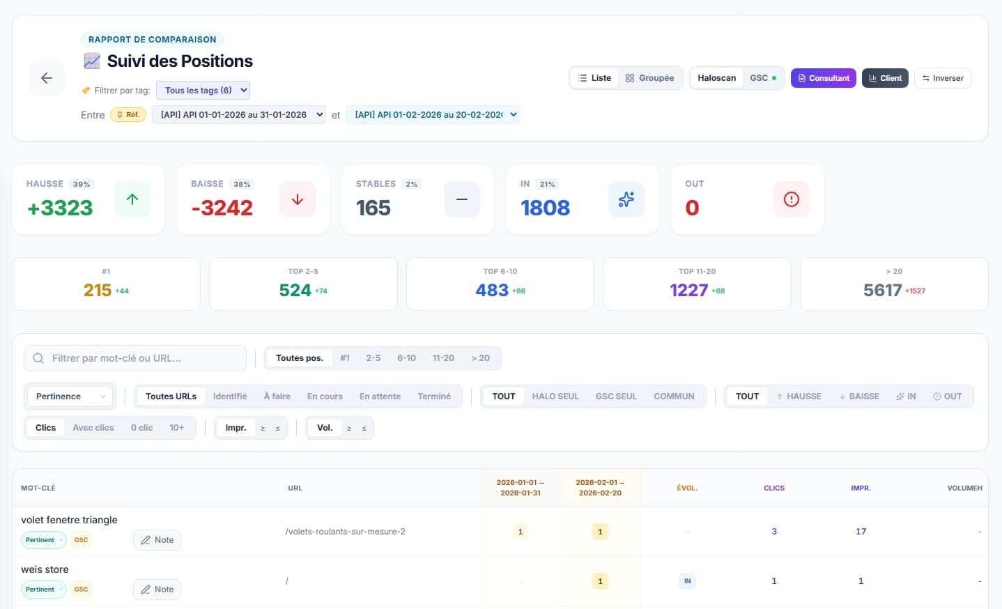 Suivi des positions SEO